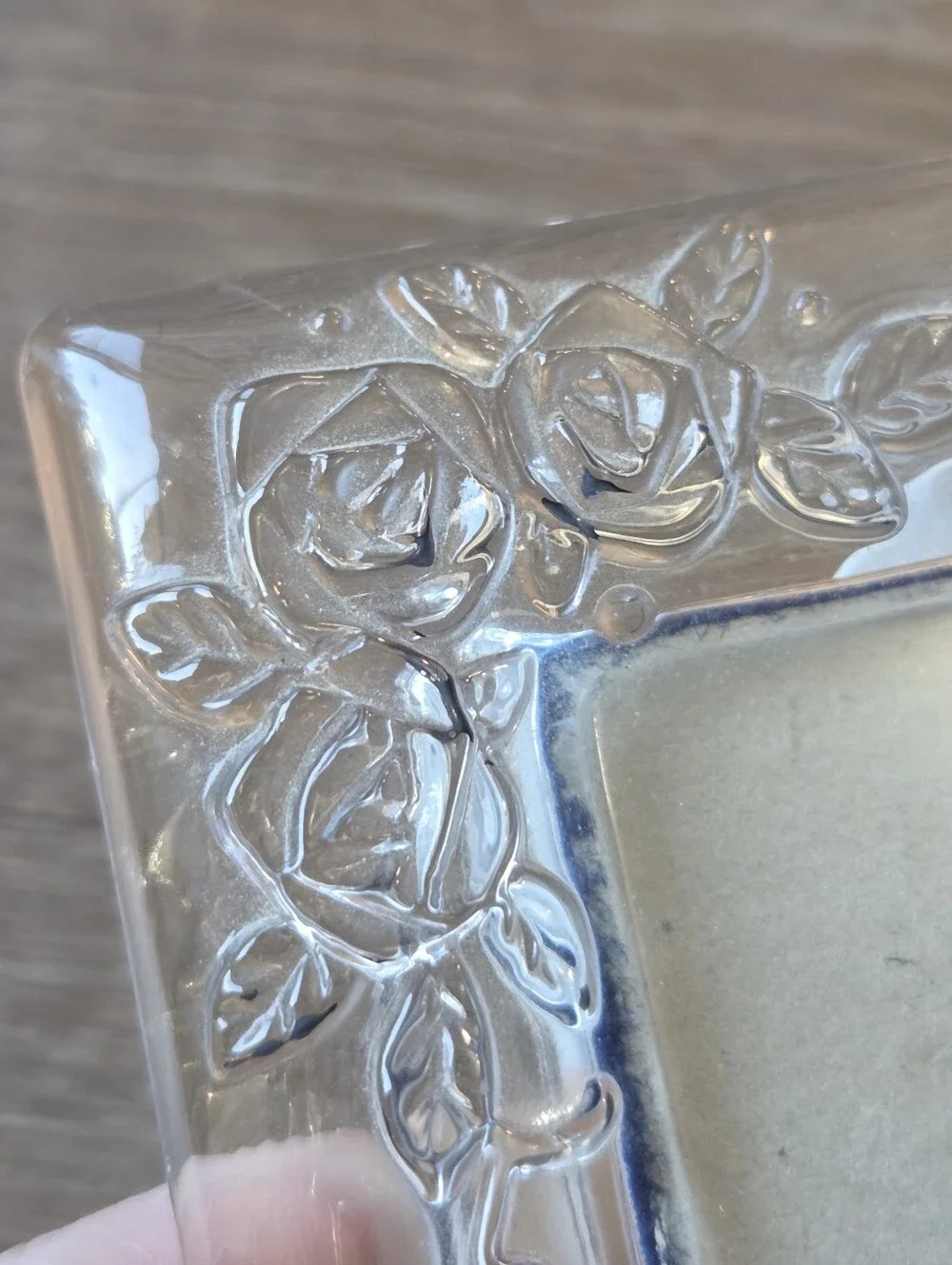 Vintage Chunky Crystal Glass Floral Rose Mini Picture Frame with Velvet backing